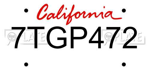 7TGP472 California License Plate