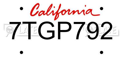 7TGP792 California License Plate