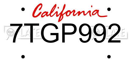 7TGP992 California License Plate