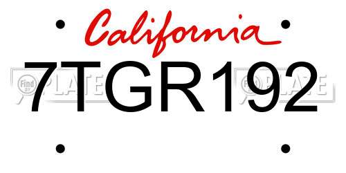 7TGR192 California License Plate