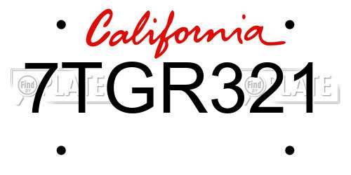 7TGR321 California License Plate