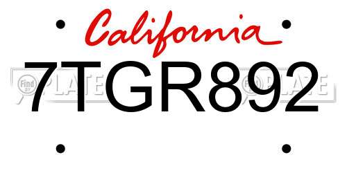 7TGR892 California License Plate