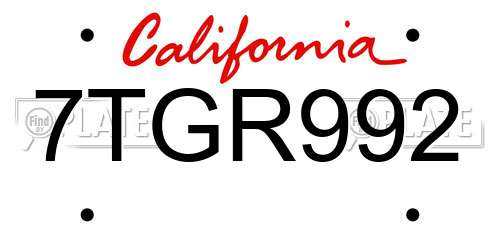 7TGR992 California License Plate