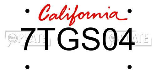 7TGS04 California License Plate