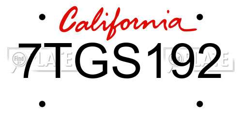7TGS192 California License Plate