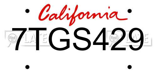 7TGS429 California License Plate
