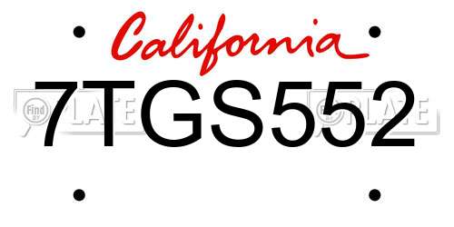 7TGS552 California License Plate