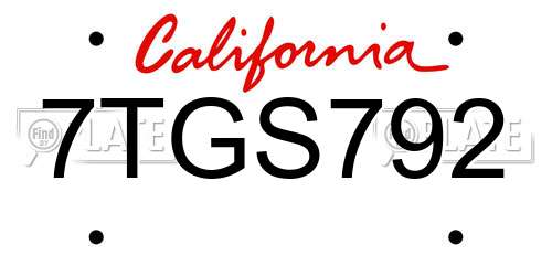 7TGS792 California License Plate
