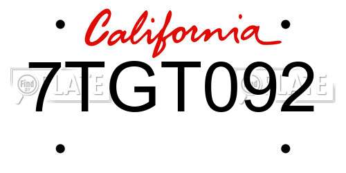 7TGT092 California License Plate