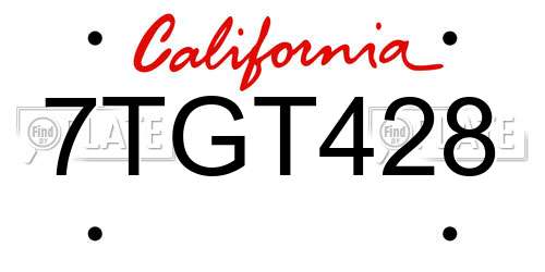 7TGT428 California License Plate