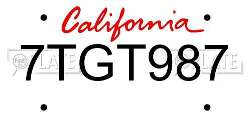 7TGT987 California License Plate