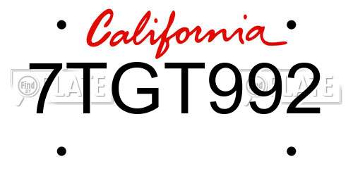 7TGT992 California License Plate