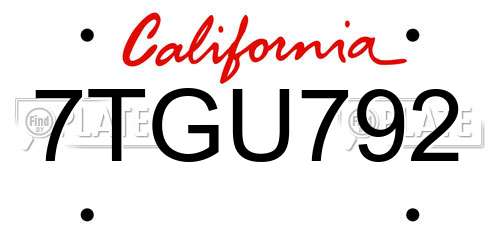 7TGU792 California License Plate
