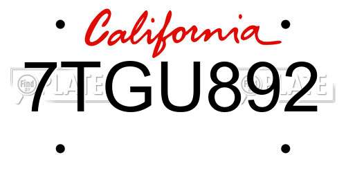 7TGU892 California License Plate
