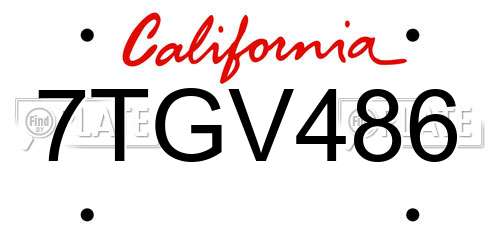 7TGV486 California License Plate