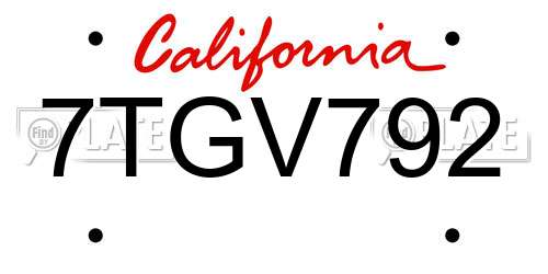 7TGV792 California License Plate