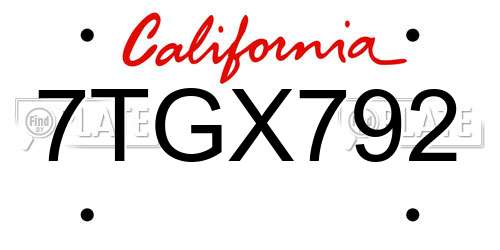 7TGX792 California License Plate