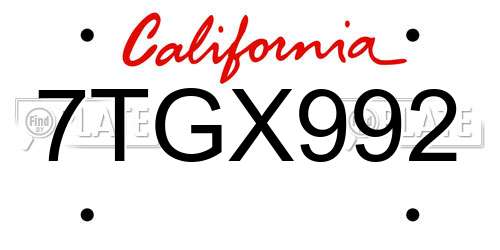 7TGX992 California License Plate