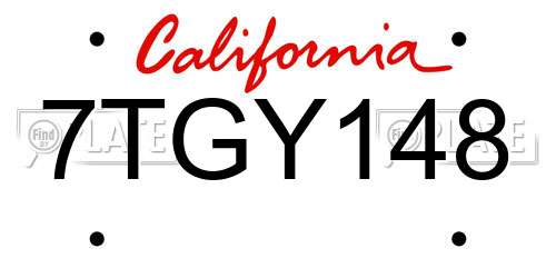 7TGY148 California License Plate
