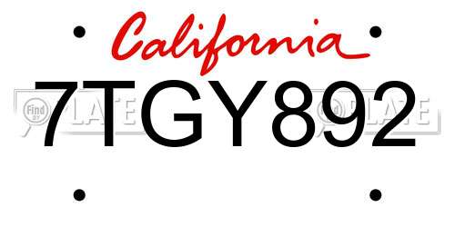 7TGY892 California License Plate