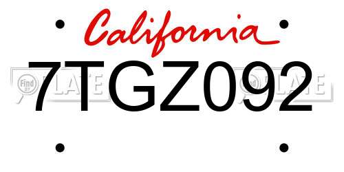 7TGZ092 California License Plate