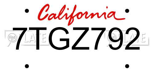 7TGZ792 California License Plate