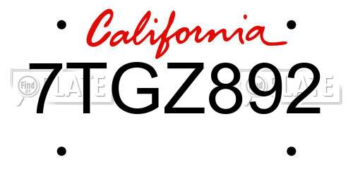 7TGZ892 California License Plate
