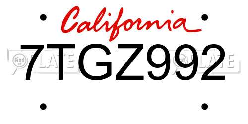 7TGZ992 California License Plate