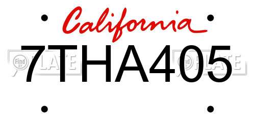 7THA405 California License Plate