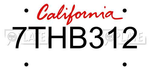 7THB312 California License Plate