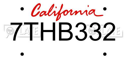 7THB332 California License Plate