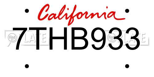 7THB933 California License Plate