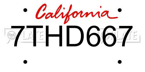 7THD667 California License Plate