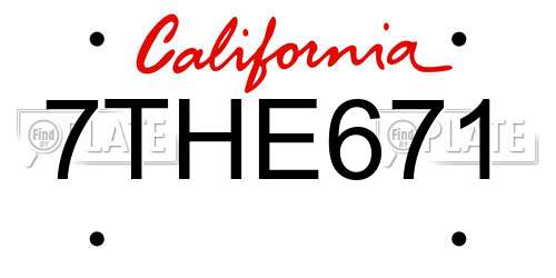 7THE671 California License Plate