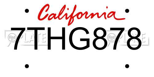 7THG878 California License Plate