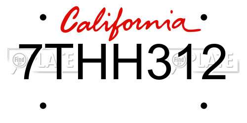 7THH312 California License Plate