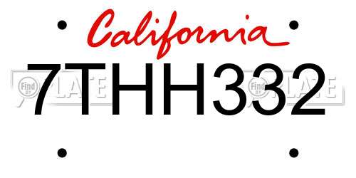 7THH332 California License Plate