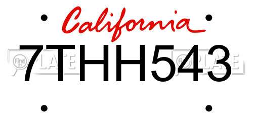 7THH543 California License Plate
