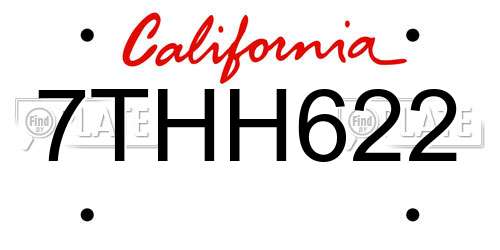 7THH622 California License Plate