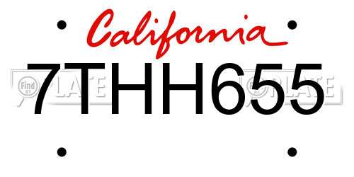 7THH655 California License Plate