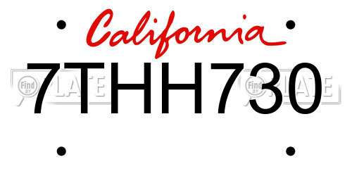 7THH730 California License Plate