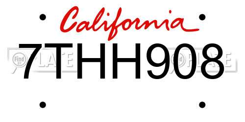 7THH908 California License Plate