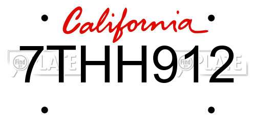 7THH912 California License Plate