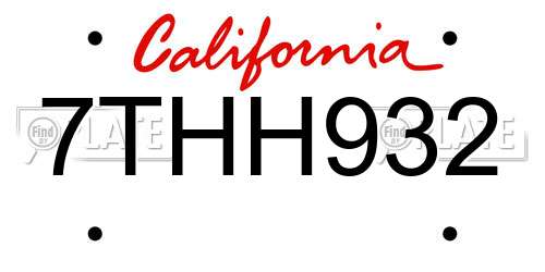 7THH932 California License Plate