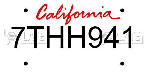 7THH941 California License Plate