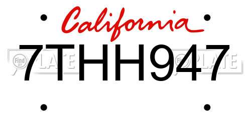 7THH947 California License Plate