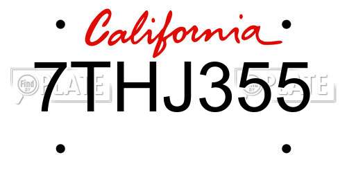 7THJ355 California License Plate