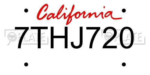 7THJ720 California License Plate