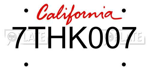 7THK007 California License Plate