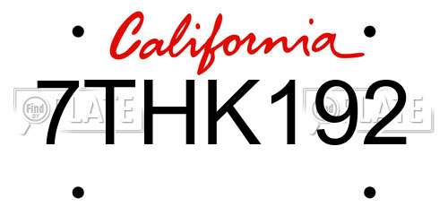 7THK192 California License Plate